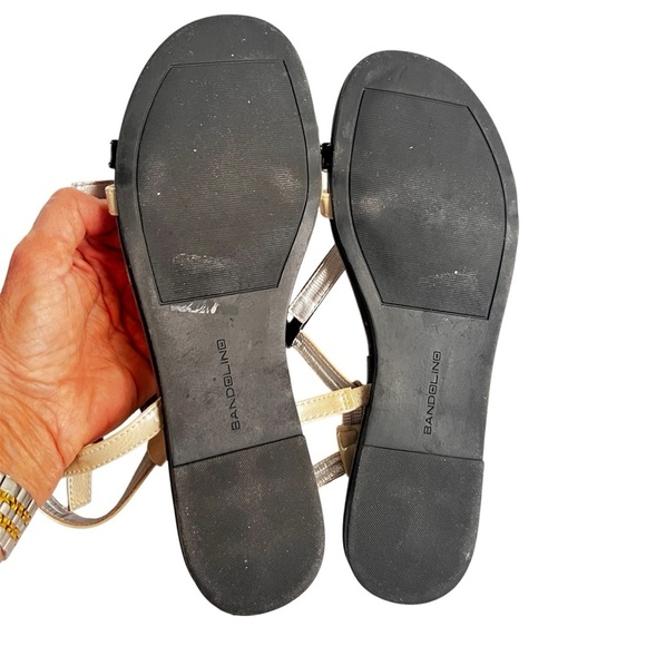 Bandolino sandal flat strappy black cream patent leather size 10 - Picture 11 of 14